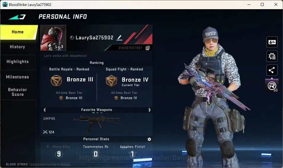Blood Strike Accounts High-End ASIA |1 Eternal Galil Blight's Embrance|1 Legendary Guns|120 Eternal Upgrade Point|1 Epic 1
