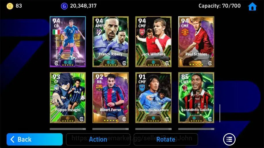eFootball Accounts Legends & Iconic Players Mobile|PW 3223|Lionel Messi BigT,Pepe Epic,Steven Gerrard Epic,Kaka Epic,Fabio 11