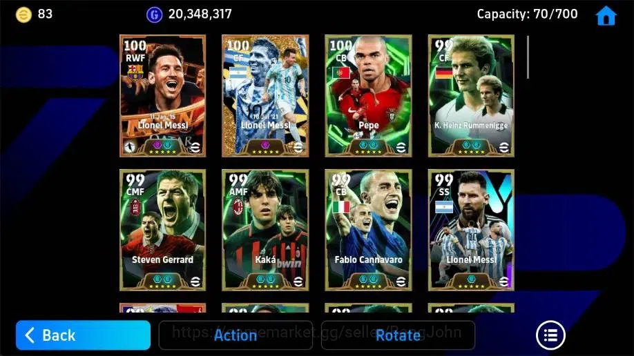 eFootball Accounts Legends & Iconic Players Mobile|PW 3223|Lionel Messi BigT,Pepe Epic,Steven Gerrard Epic,Kaka Epic,Fabio 4