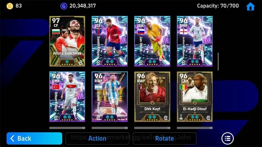eFootball Accounts Legends & Iconic Players Mobile|PW 3223|Lionel Messi BigT,Pepe Epic,Steven Gerrard Epic,Kaka Epic,Fabio 7