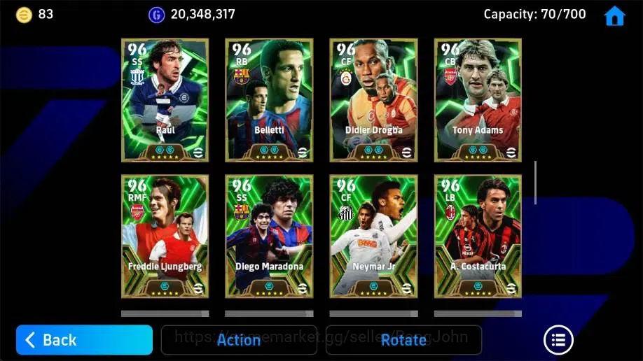 eFootball Accounts Legends & Iconic Players Mobile|PW 3223|Lionel Messi BigT,Pepe Epic,Steven Gerrard Epic,Kaka Epic,Fabio 8