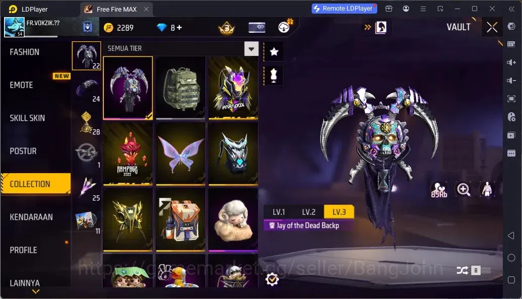 Free Fire Accounts Indonesia | 1 EVO (WOODPECKER-MAJESTIC PROWLER Lv4)| M1887- HAND OF HOPE| Electrify Bunny Backpack 14