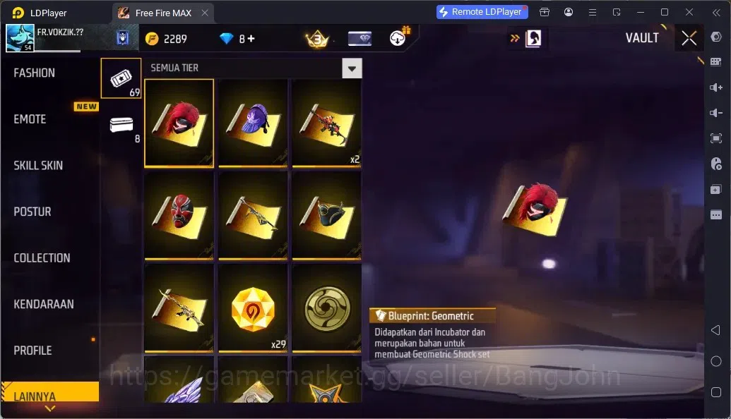 Free Fire Accounts Indonesia | 1 EVO (WOODPECKER-MAJESTIC PROWLER Lv4)| M1887- HAND OF HOPE| Electrify Bunny Backpack 16