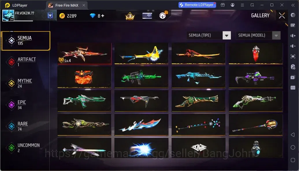 Free Fire Accounts Indonesia | 1 EVO (WOODPECKER-MAJESTIC PROWLER Lv4)| M1887- HAND OF HOPE| Electrify Bunny Backpack 4
