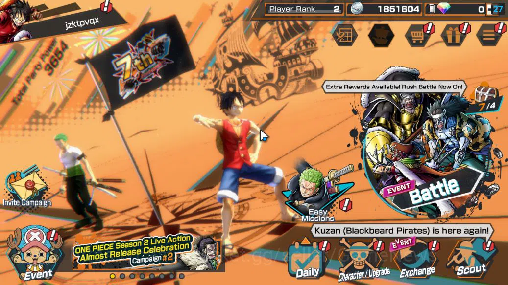 One Piece Bounty Rush Accounts Starter Global|5 EX | T5E ST.Jaygarcia Saturn,AMS Borsalino,KING D.Roger,RO Roronoa Zoro,BP