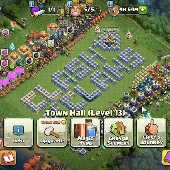 Clash of Clans Accounts High-End LV106 TH 13-BH 8|HH 7|Limited Skin|BK 57,AQ 57,GW 27,MP 33,RC 11|BM 10/BC 15|454 Gems|CN