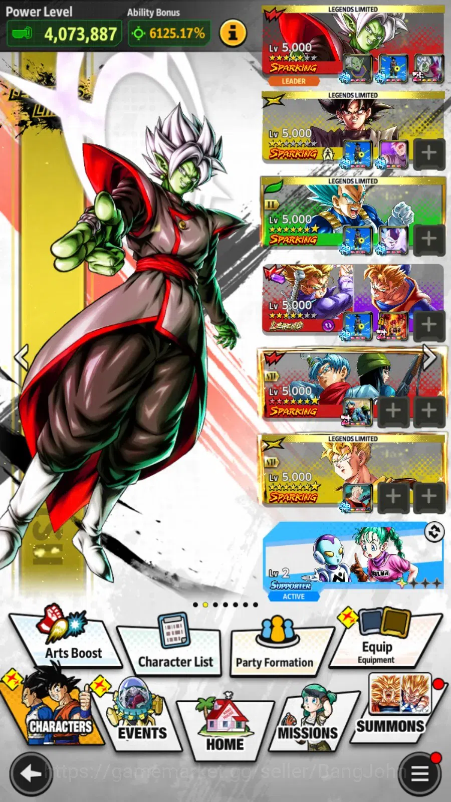 Dragon Ball Legends Accounts High-End Android | Lvl 168|135M Total Power|865 CC|4 LR|6 UL|LR Trunks&Gohan,SSG Shallet 15