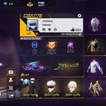 Free Fire Accounts Indonesia | bundle gojo idaman - m1887 trompet - vault banyak - akun ff murah
