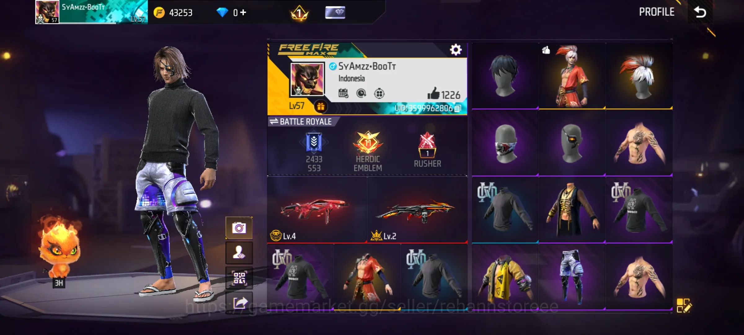 Free Fire Accounts BAJU HITAM POLOS IDAMAN LANGKA - ANIMASI LOBY TORNADO - EVO GUN ADA 2 - MP40 2 JUTA - THOMSON 2 JUTA 1