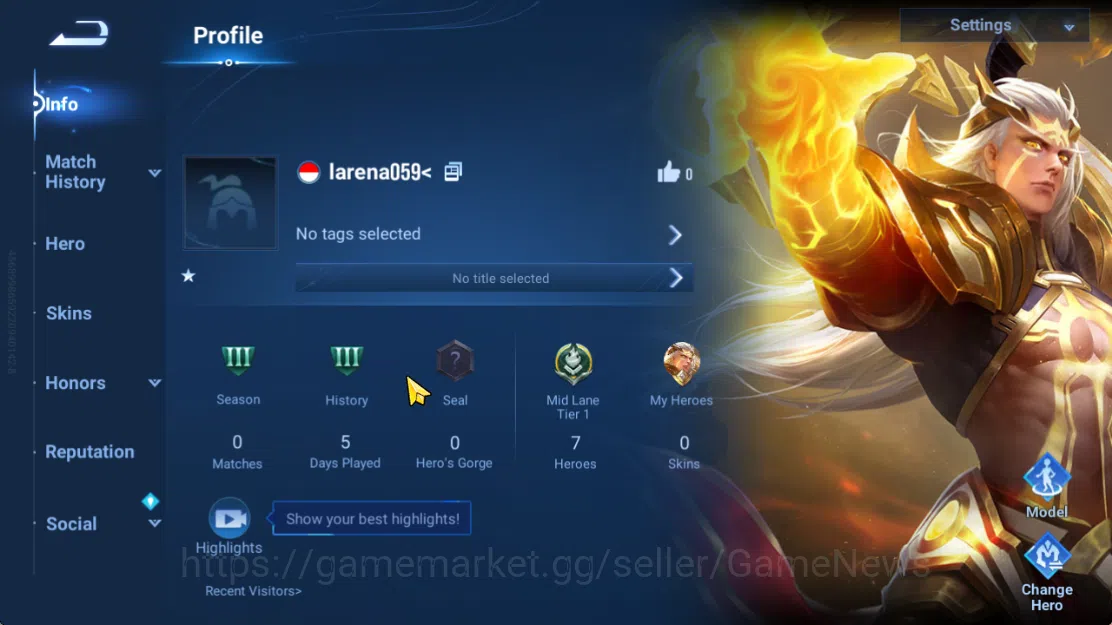 Honor of Kings Accounts Hero 7 |Starter with Legend Skin Selection Chest(D image 2