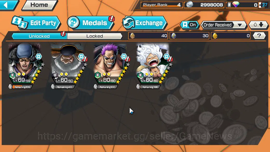 One Piece Bounty Rush Accounts Starter Global|4 EX|BP Kuzan,5Elders Saturn,FilmZ Zephyr,Gear5 Luffy|Rank 3