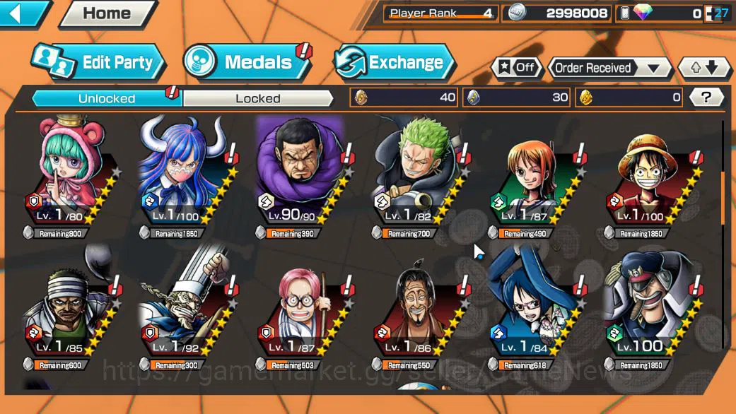 One Piece Bounty Rush Accounts Starter Global|4 EX|BP Kuzan,5Elders Saturn,FilmZ Zephyr,Gear5 Luffy|Rank 5