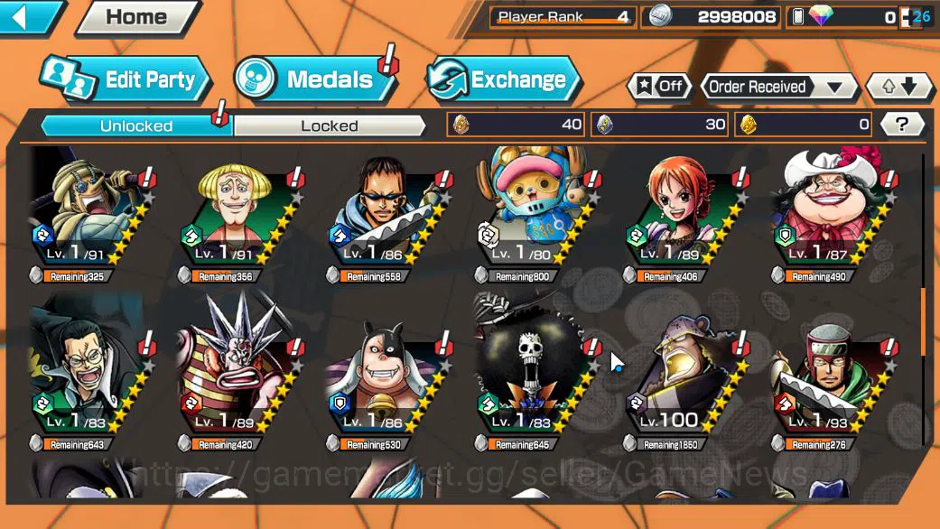 One Piece Bounty Rush Accounts Starter Global|4 EX|BP Kuzan,5Elders Saturn,FilmZ Zephyr,Gear5 Luffy|Rank 6