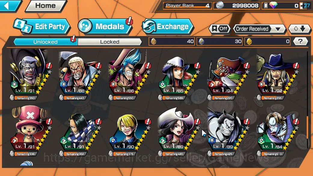 One Piece Bounty Rush Accounts Starter Global|4 EX|BP Kuzan,5Elders Saturn,FilmZ Zephyr,Gear5 Luffy|Rank 7