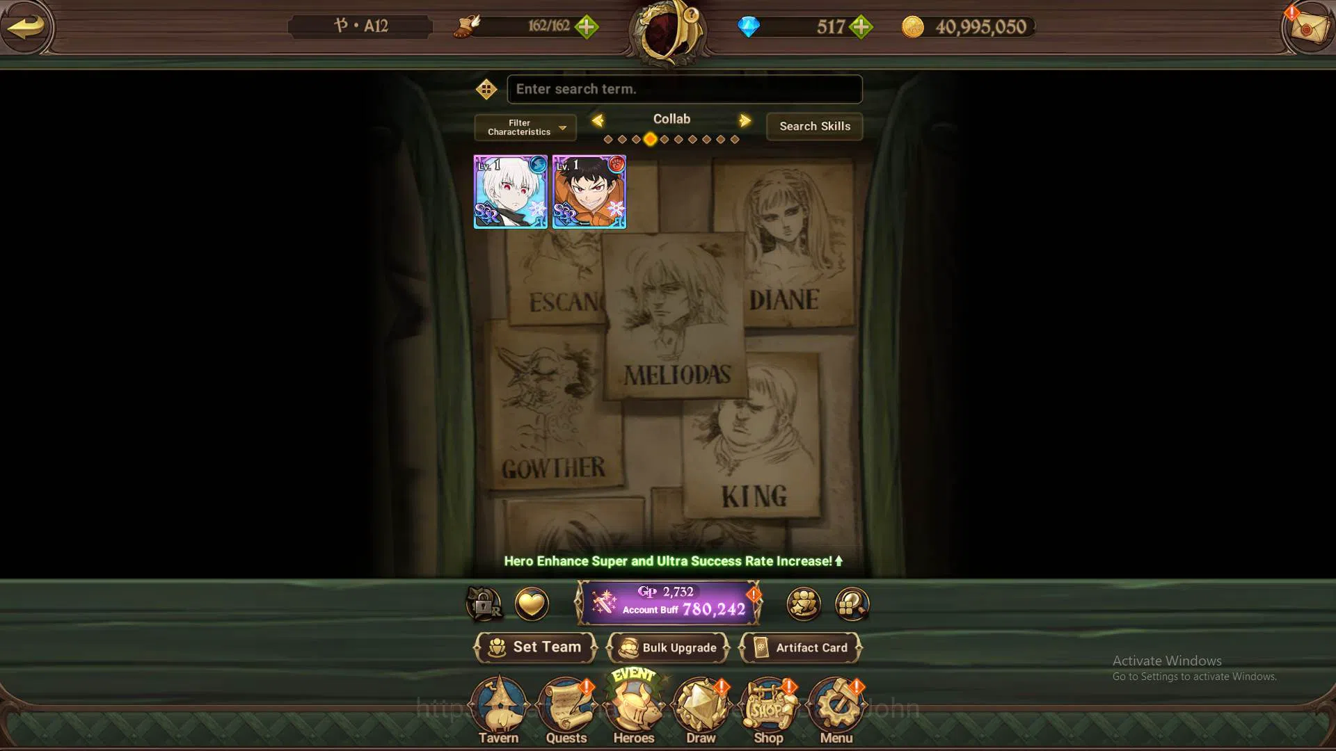 The Seven Deadly Sins: Grand Cross Accounts Others ASIA|780K CC|DM 517|1LR Elizabeth|Collab Sho&SHinra|UR Demon King 8