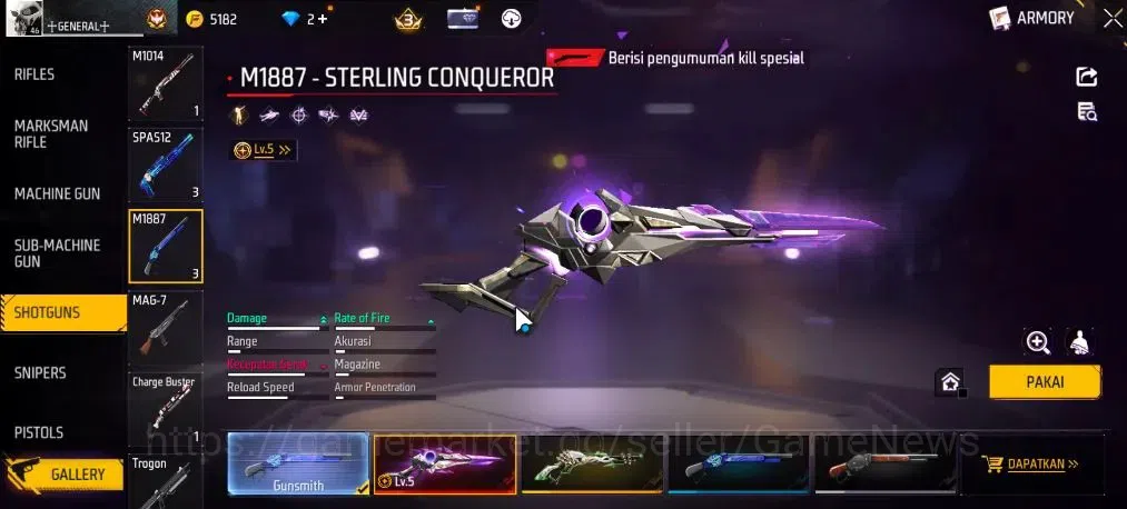 Free Fire Accounts Indonesia|M1887 Sterling Conqueror Lv5+Hand Of Hop image 5