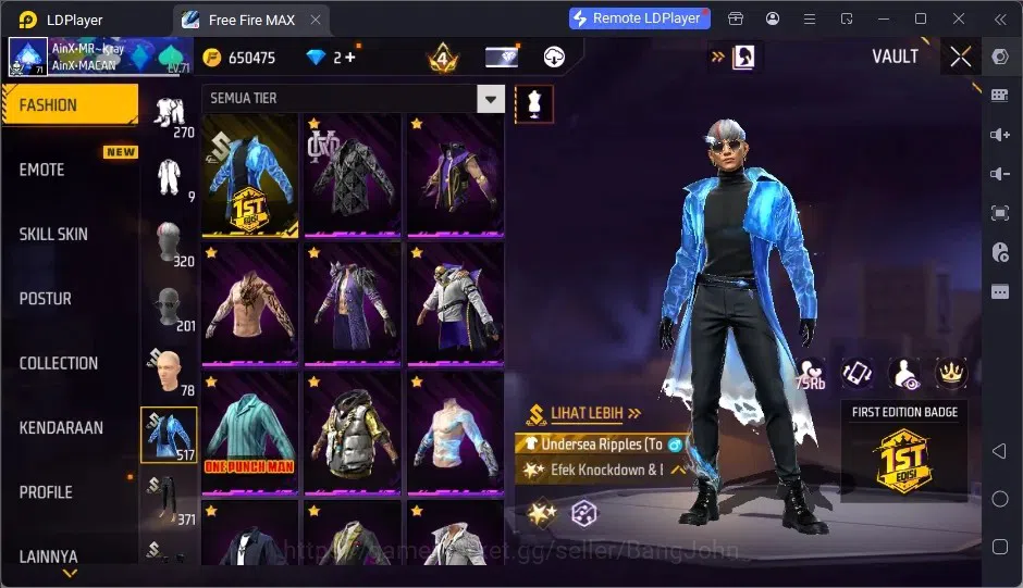 Free Fire Accounts Indonesia | Vault 496| 1 EVO (AK47-Blue Flame Drac image 11