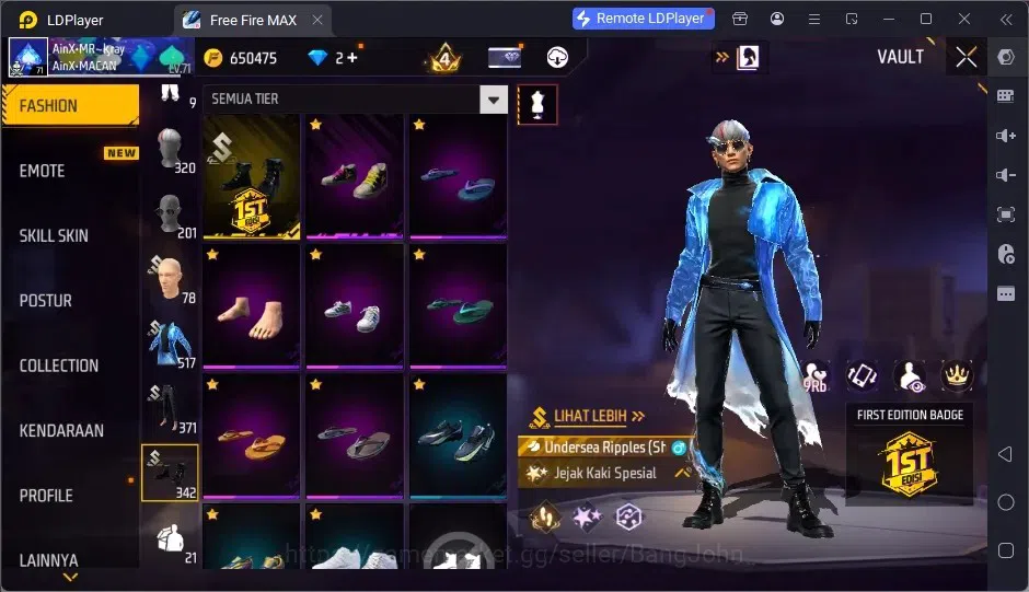 Free Fire Accounts Indonesia | Vault 496| 1 EVO (AK47-Blue Flame Drac image 13