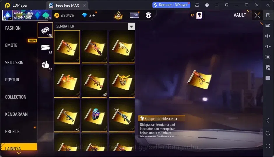 Free Fire Accounts Indonesia | Vault 496| 1 EVO (AK47-Blue Flame Drac image 16