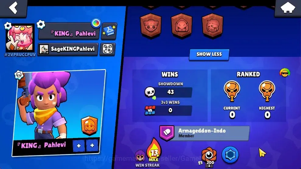 Brawl Stars Accounts 1001 Trophy|13 Brawlers 2 Max Lv [Nita,Shelly]|1 Epic Skins 1 SR|2 Buffies|CN On|Take Email|BRS968 3
