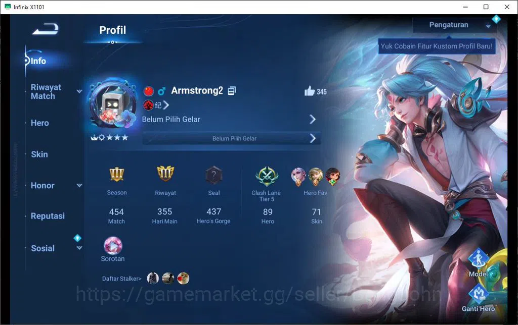 Honor of Kings Accounts GLOBAL|90H|71S|LG=ALLAIN|LNY=DA QIAO|AFO=MAYENE|KW image 1