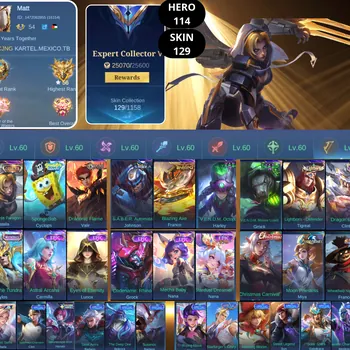 Mobile Legends: Bang Bang Accounts Smurf BEST OFFER | HERO 114 | SKIN 129 | NATALIA COLLECTOR | CYCLOPS SPONGEBOB | VALIR