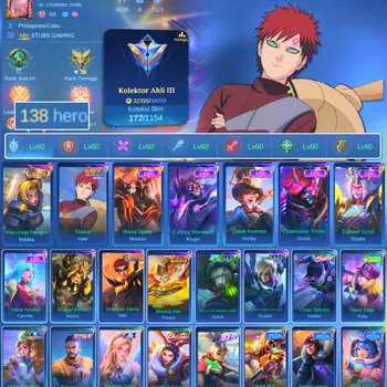 Mobile Legends: Bang Bang Accounts Others HERO 138 SKIN 172 | EMBLEM ALL MAX| COLECTOR NATALIA| VALE GARA| EPIC ROGER | EPIC