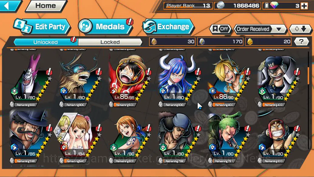 One Piece Bounty Rush Accounts Mid-Tier Global|9EX|G5 luffy,T5E Saturn,FilmZ Zephyr,OnM Yamato,RoO Zoro,T4E D.Teach,KoP 5