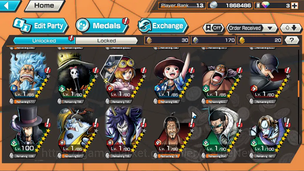 One Piece Bounty Rush Accounts Mid-Tier Global|9EX|G5 luffy,T5E Saturn,FilmZ Zephyr,OnM Yamato,RoO Zoro,T4E D.Teach,KoP 6