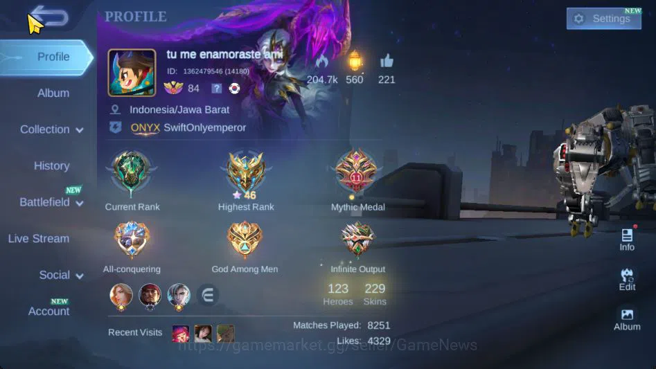 Mobile Legends: Bang Bang Accounts Collector Hero 128|Skin 229|Roger Transfor,LB[Harith,Tigreal],2 Saber,2 Blazing,3 Venom,5 2