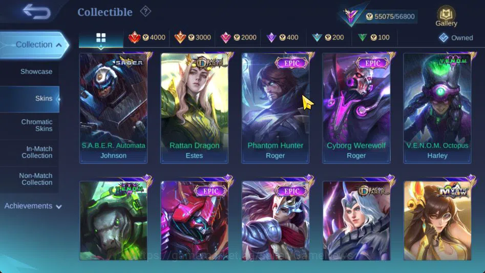 Mobile Legends: Bang Bang Accounts Collector Hero 128|Skin 229|Roger Transfor,LB[Harith,Tigreal],2 Saber,2 Blazing,3 Venom,5 9