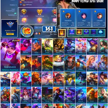 Mobile Legends: Bang Bang Accounts #4559 161 Skins | Dyrroth Orochi Chris (KOF) | Guinevere Athena Asamiya (KOF) | Karina