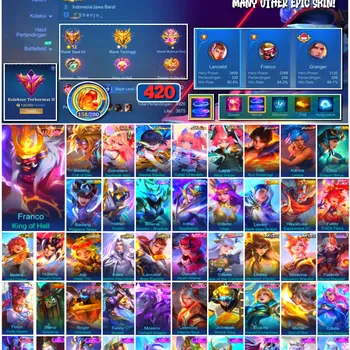 Mobile Legends: Bang Bang Accounts 🔥 #4190 🔥 💎 420 Skins 👑 Legend Franco King of Hell ⚔️ Exalted Collector II