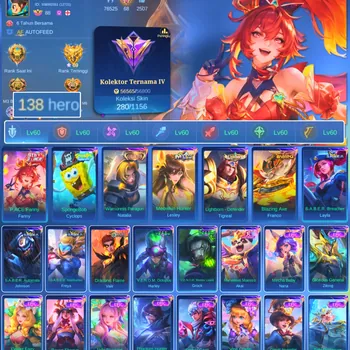 Mobile Legends: Bang Bang Accounts Others HERO 138 SKIN 280 | EMBLEM ALL MAX| COLECTOR NATALIA| PACE FANNY| CYPLOPS