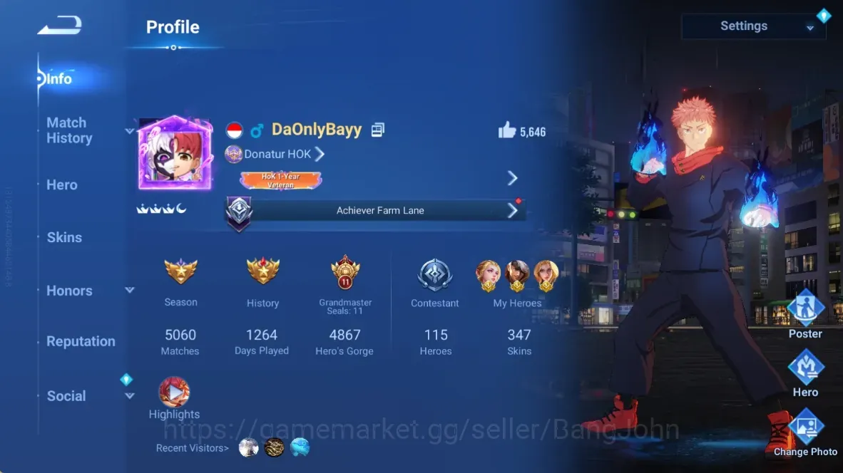 Honor of Kings Accounts Rare Skin Global|115H 1
