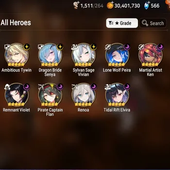 Epic Seven Accounts Starter Global UnVerif|Mor 38|9 ML(Tidal Elvira,Remnant,Renoa,Etc)+Haru,Afs Flan,Estelle,Etc|Poh+Bless