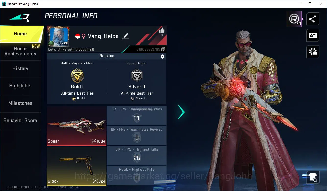 Blood Strike Accounts Mid-Tier ASIA|1 ETERNAL: Spear-Relic|Collab: OPM-SKS|1 Ultra|Many Legendari Gun|3 Net Legend 1