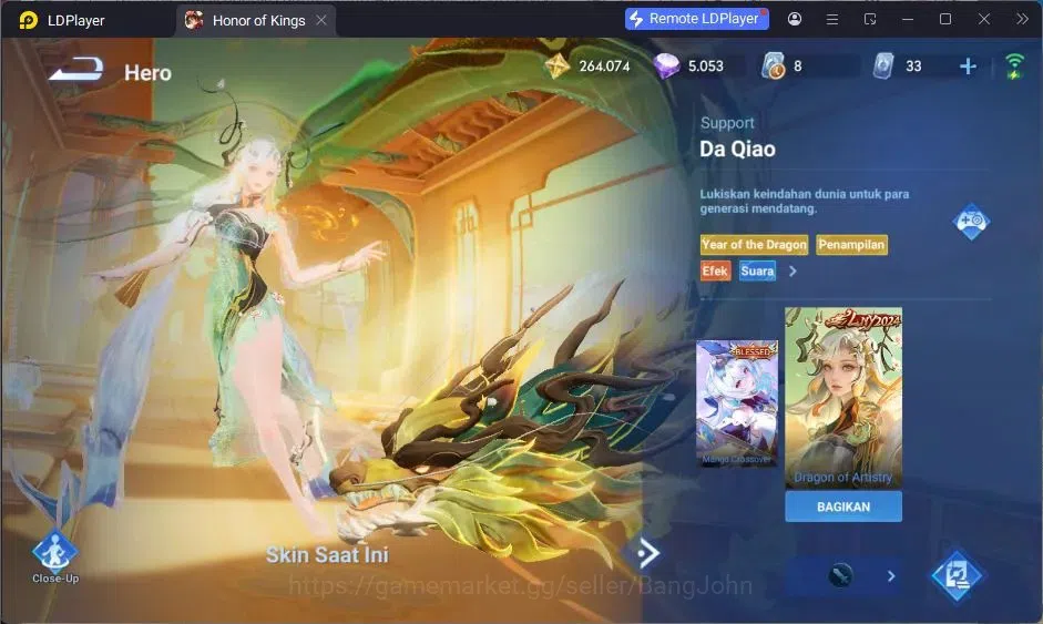Honor of Kings Accounts Global | Saint Seiya Dharma | LNY Da Qiao | Legend image 1