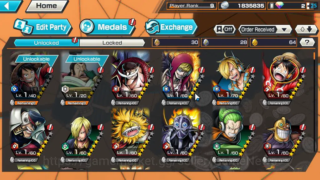 One Piece Bounty Rush Accounts Starter Global|6EX|KOP Gol D roger,Five Elders ST.Saturn,TFE Marshal D Teach,FilmZ 6