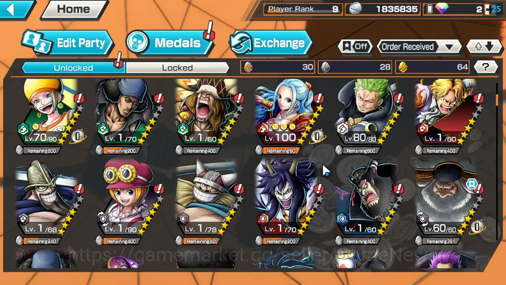 One Piece Bounty Rush Accounts Starter Global|6EX|KOP Gol D roger,Five Elders ST.Saturn,TFE Marshal D Teach,FilmZ 7