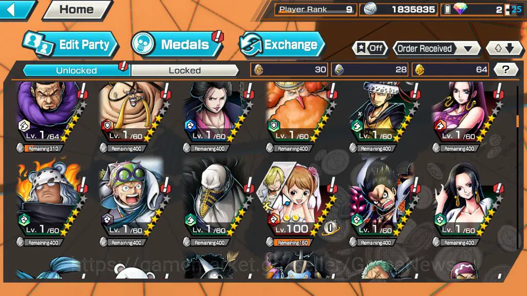 One Piece Bounty Rush Accounts Starter Global|6EX|KOP Gol D roger,Five Elders ST.Saturn,TFE Marshal D Teach,FilmZ 8