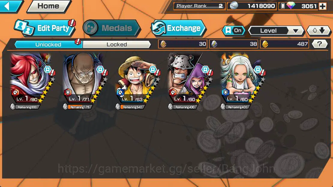 One Piece Bounty Rush Accounts Others GLOBAL|EX 3 | Seraphim Snake, King pirates Luffy, St ethanbaron more detail check SS 3