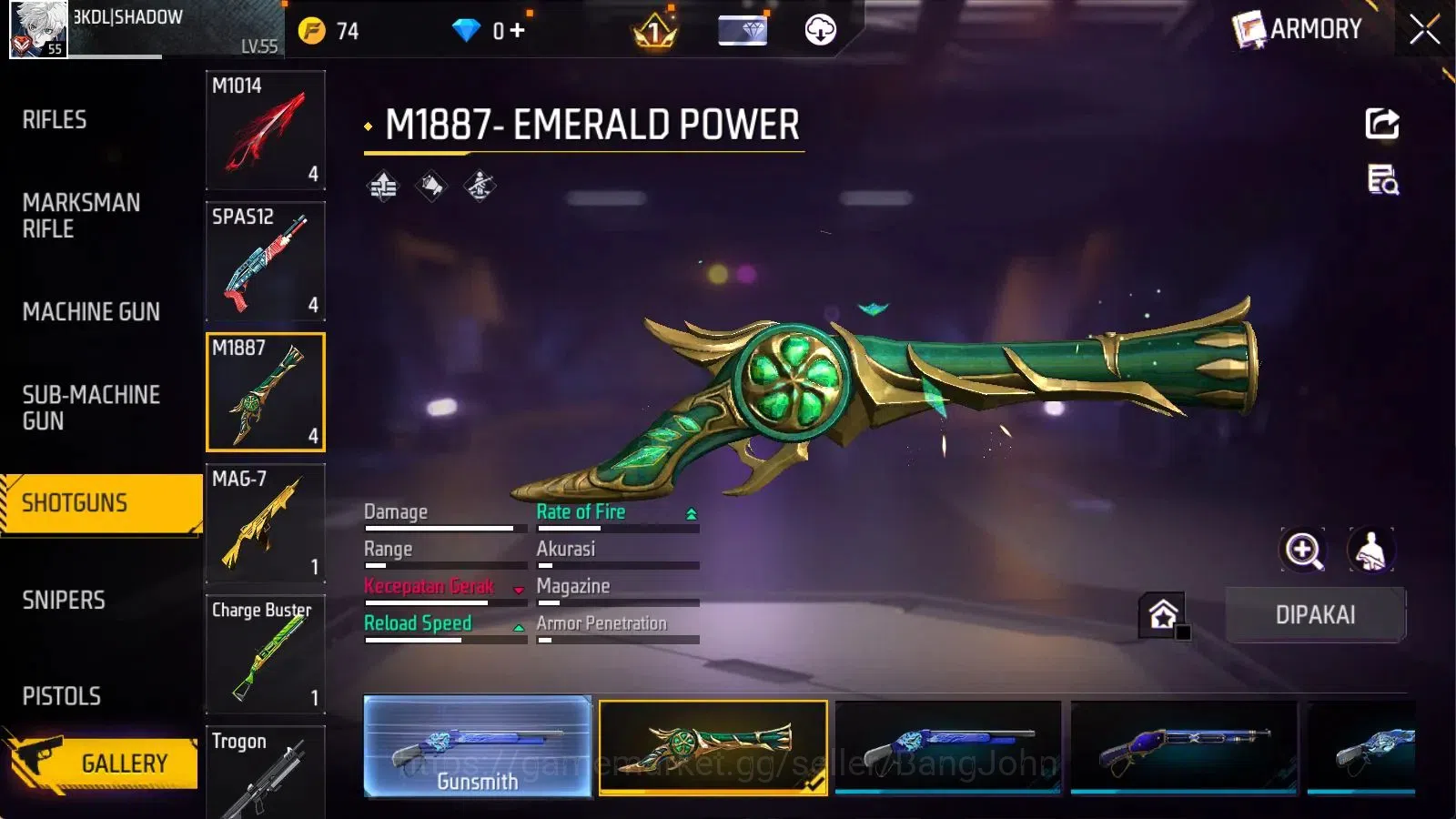 Free Fire Accounts Indonesia | Evo M1014 Scorpio Shat Lvl4 | M1887 Em image 1