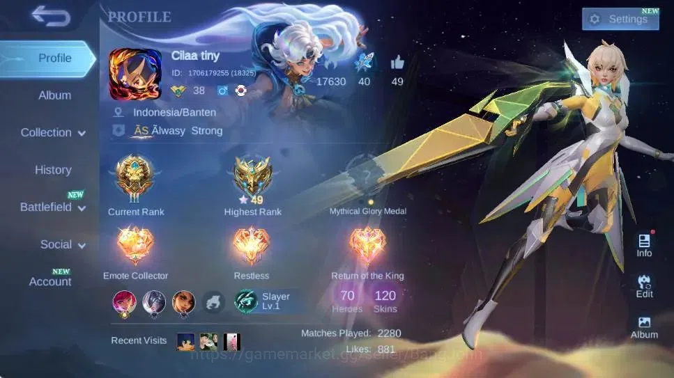 Mobile Legends: Bang Bang Accounts Global|Hero 70|Skin 120|Expert|Prime Beatrix|KOF K image 18