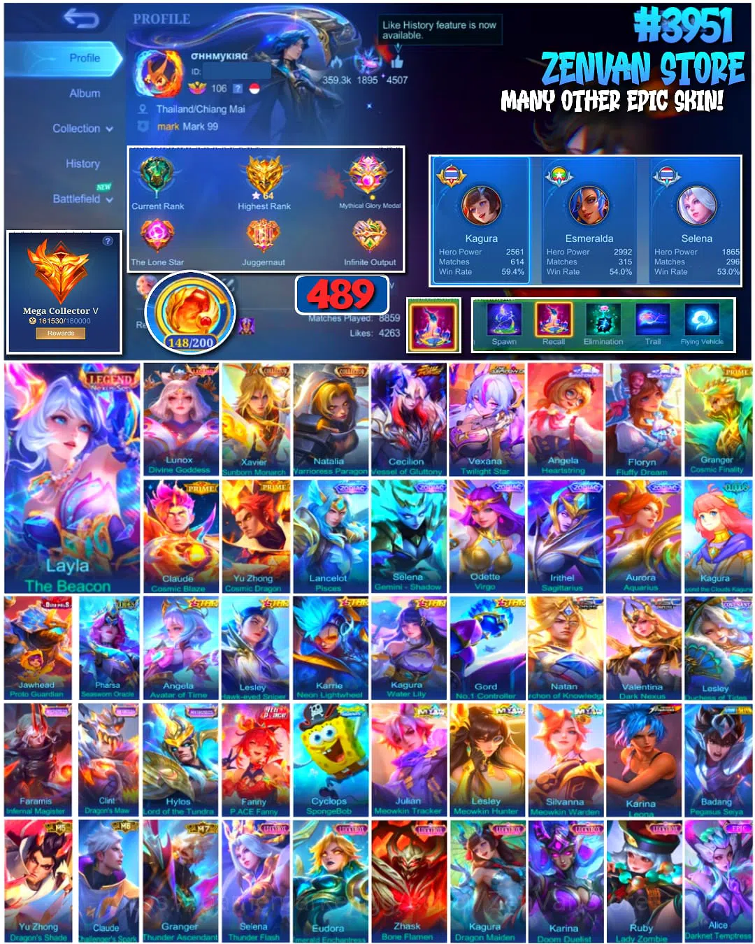 Mobile Legends: Bang Bang Accounts #3951 | 489 Skins | Legend Layla & Lunox | Collector Xavier & Natalia | Soul Valls 1