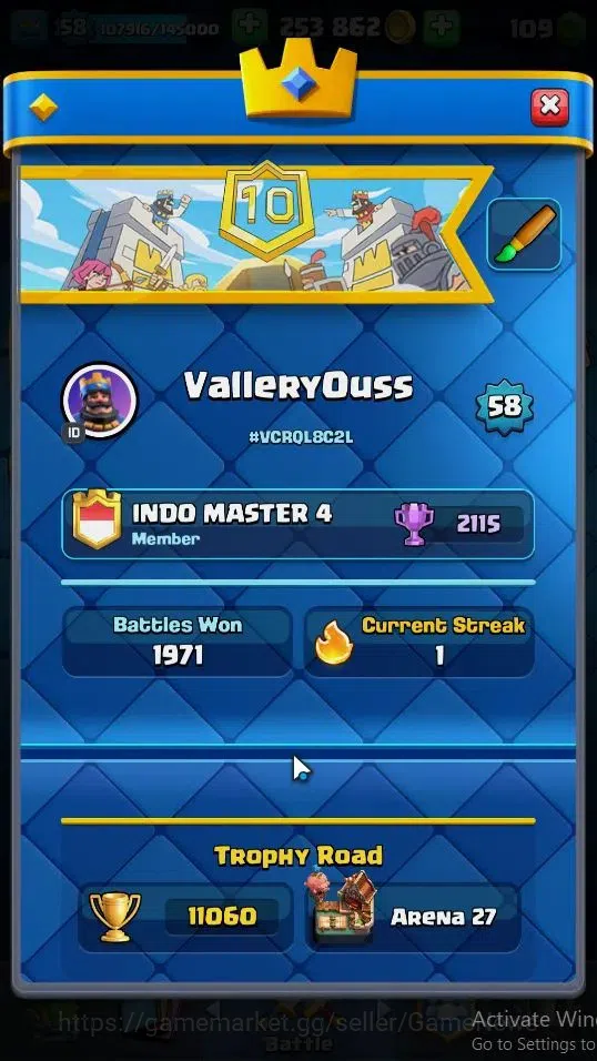 Clash Royale Accounts Lv 58|Trophy 11060|KTL 15|Limited Skin|Card 121|4  image 3