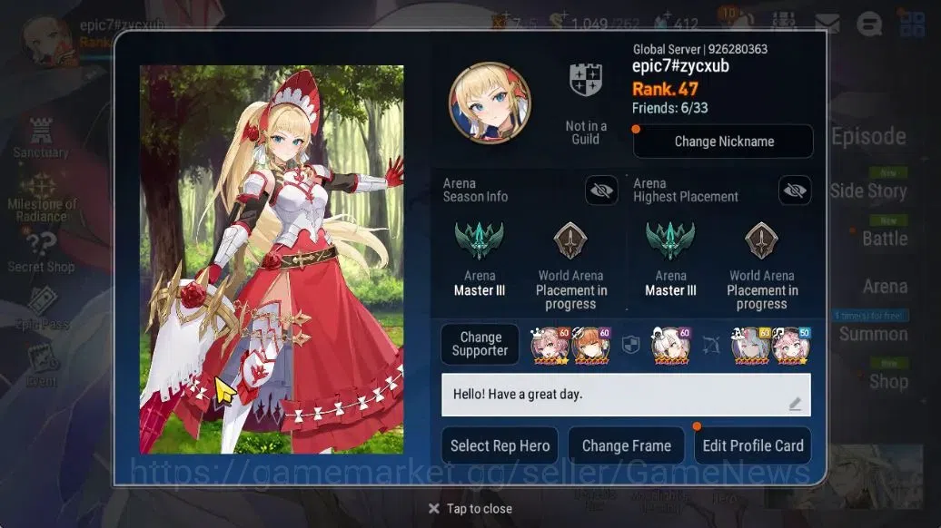 Epic Seven Accounts Limited Hero GLOBAL Unverif|New Era|5 ML[NM Luna,LR Krau,Specimen Sez]+Setsuka,TA 2