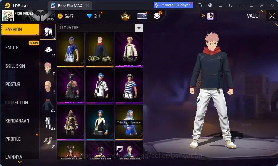 Free Fire Accounts Indonesia | Yuji Itadori collab bundle, Vault 241, image 15