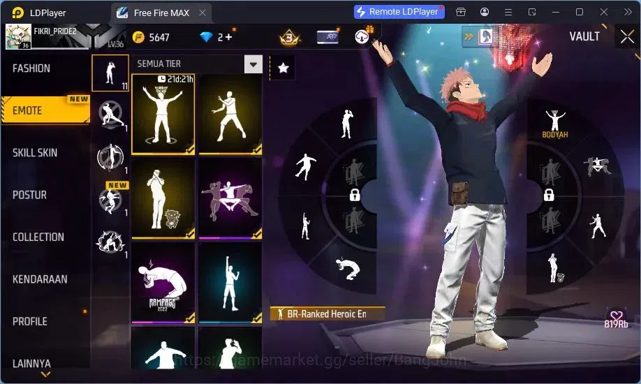 Free Fire Accounts Indonesia | Yuji Itadori collab bundle, Vault 241, image 8
