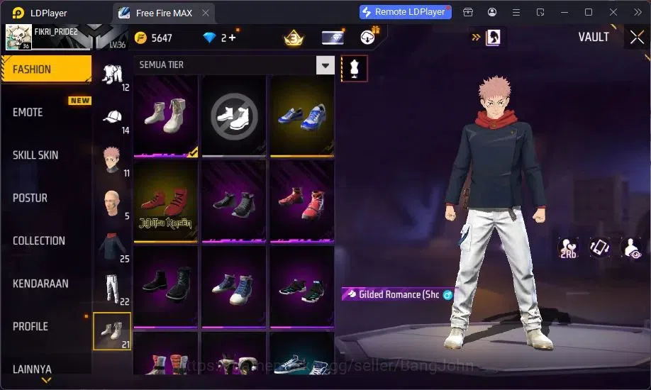 Free Fire Accounts Indonesia | Yuji Itadori collab bundle, Vault 241, image 9